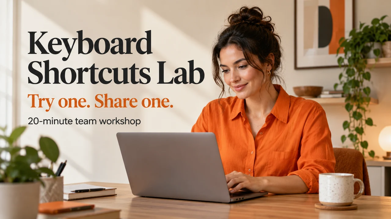 Course image demonstration: a complete workshop poster with a woman wearing an orange shirt